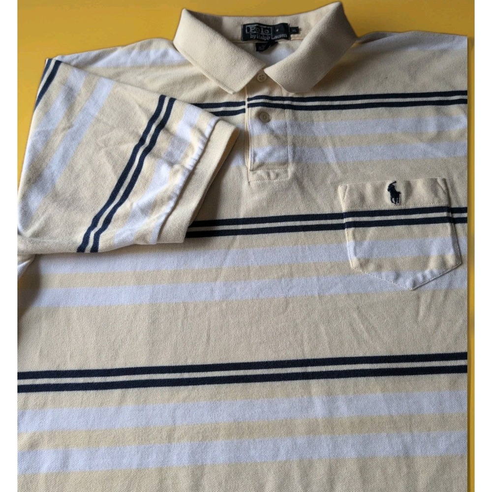 Polo Ralph Lauren Striped Yellow Black White Polo Shirt Men's XL Cotton Vtg 90s